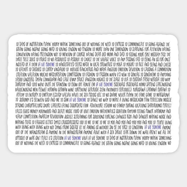 La Vie Boheme Lyrics Sticker by TheatreThoughts